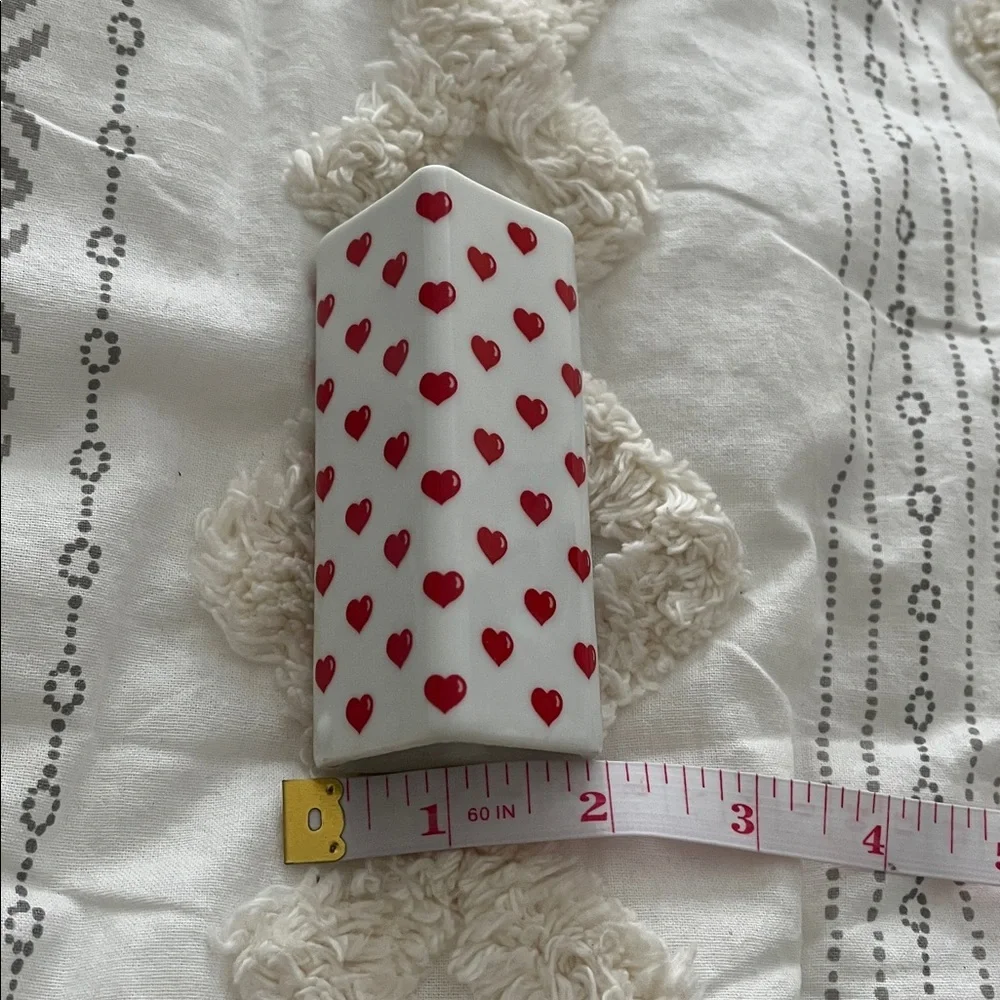vintage small porcelain red Heart Patterned White Vase